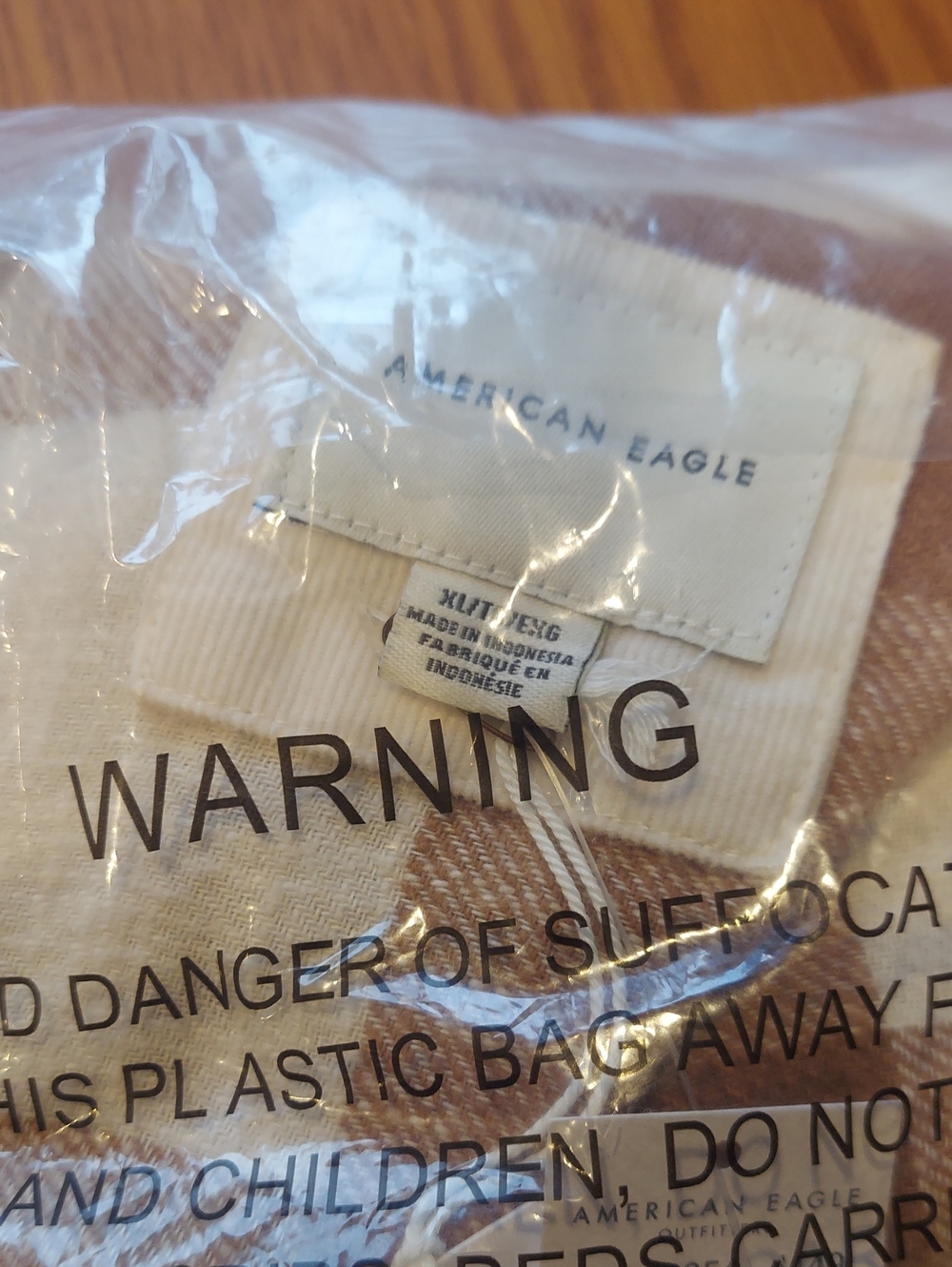American Eagle Flannel XL White& Light Brown. In Original Bag- Never Opened.